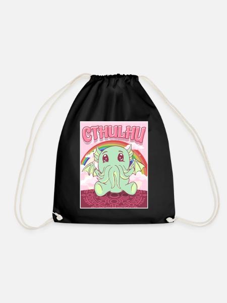 Kawaii Cthulhu Necronomicon Cthulhu Monster - Drawstring Bag - black