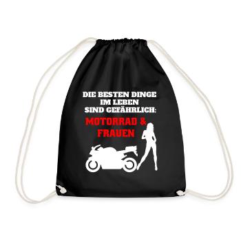 Motorrad Motiv für Biker mit Spruch - lustig - Turnbeutel - Schwarz - Vorne