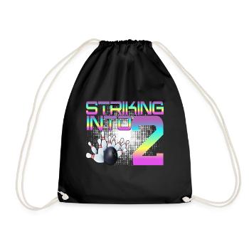 Hitting In 2 Bowling Bowlers 2nd Birthday Party - Drawstring Bag - black - Front