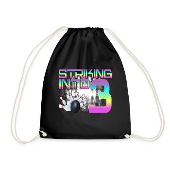 Hitting In 3 Bowling Bowlers 3rd Birthday Party - Drawstring Bag - black - Front