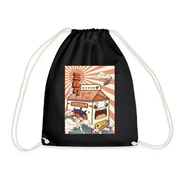 Kaiju Strawberry Milk Carton Japanese Monster Gesc - Drawstring Bag - black - Front