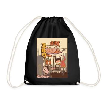 Kaiju Strawberry Milk Carton Japanese Monster Gesc - Drawstring Bag - black - Front
