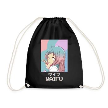 Waifu Anime Mädchen Japanisch Vaporwave Ästhetisch - Turnbeutel - Schwarz - Vorne