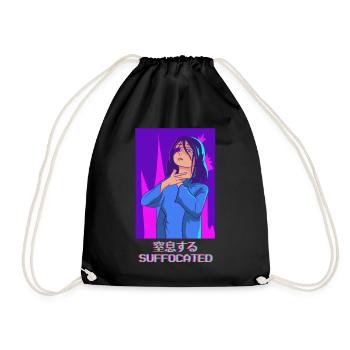 Emo Anime Girl Vaporwave Aesthetically Suffocated Ges - Drawstring Bag - black - Front