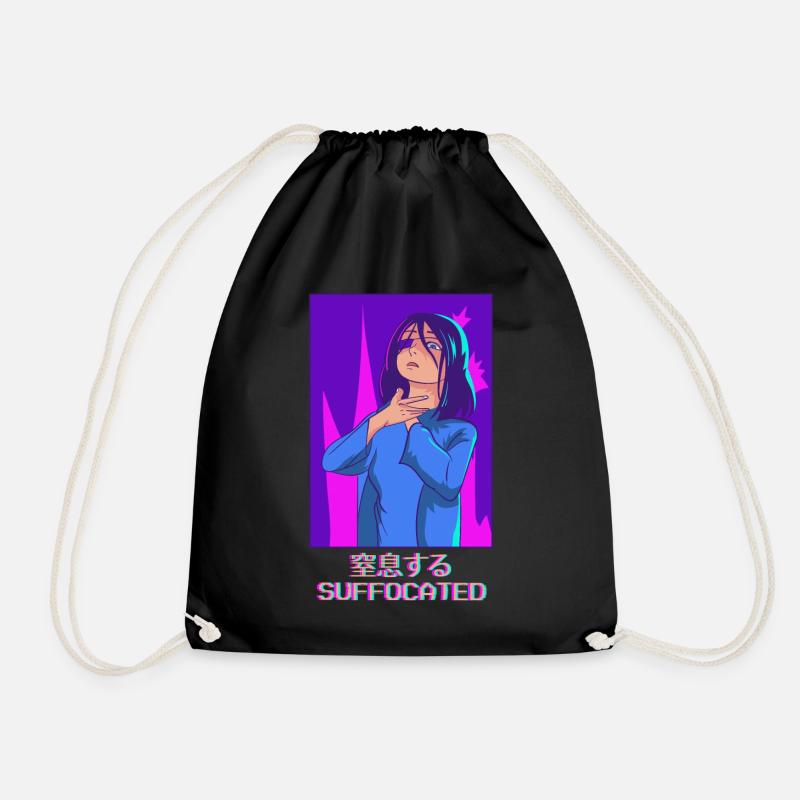 Emo Anime Girl Vaporwave Ästhetisch Ersticktes Ges - Turnbeutel - Schwarz
