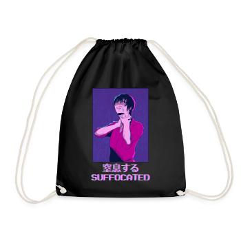 Emo Anime Boy Vaporwave Aesthetically Suffocated Ge - Drawstring Bag - black - Front