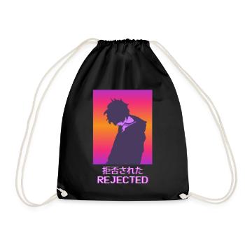 Sad Anime Boy Vaporwave Aesthetic Rejected - Drawstring Bag - black - Front