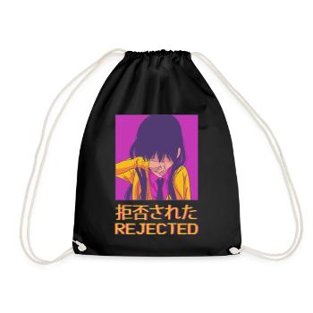 Sad Anime Girl Vaporwave Aesthetic Slimmed Down - Drawstring Bag - black - Front