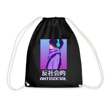 Antisocial Anime Boy Vaporwave Esthétique Ge - Sac de sport léger - noir - Devant