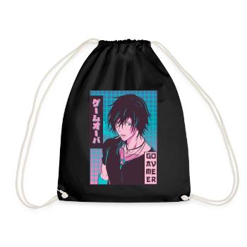 Game Over Anime Boy Jajpanese Vaporwave Aesthetic - Drawstring Bag - black - Front