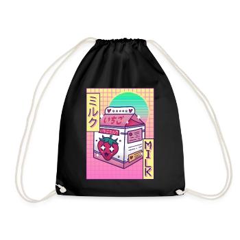 Kawaii Strawberry Milk Vaporwave Ästhetisches Gesc - Turnbeutel - Schwarz - Vorne