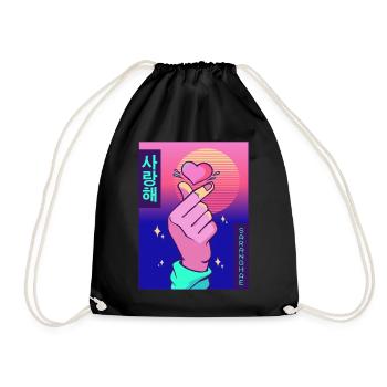Finger Herz Vaporwave Ästhetische Saranghae Gesche - Turnbeutel - Schwarz - Vorne