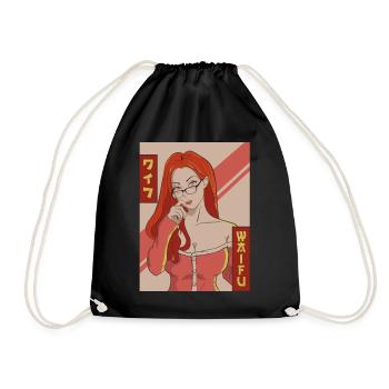 Waifu Anime Mädchen Japanisch Vaporwave Ästhetisch - Turnbeutel - Schwarz - Vorne