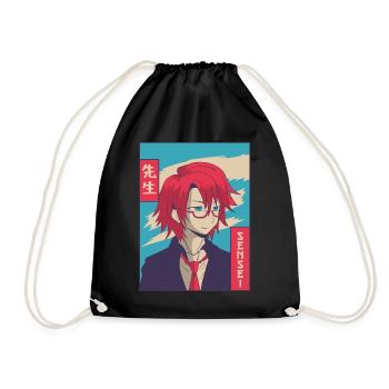 Sensei Anime Boy Japanese Vaporwave Aesthetic - Drawstring Bag - black - Front