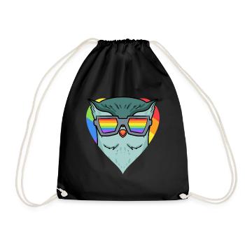 LGBT Tier Eule Regenbogen - Turnbeutel - Schwarz - Vorne