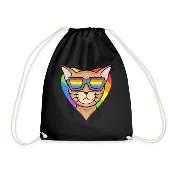 LGBT Katze Abessinierkatze Regenbogen - Turnbeutel - Schwarz - Vorne