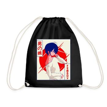 Femboy Anime Young Vaporwave Aesthetic Gift - Drawstring Bag - black - Front