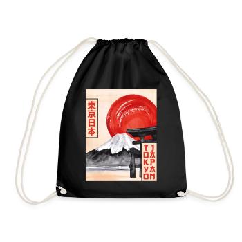Mt Fuji Fujiyama Torri Gate Tokyo Japan Gift - Drawstring Bag - black - Front