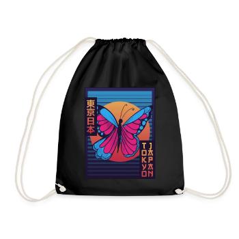 Butterfly Tokyo Japan Japanese Aesthetics Gesc - Drawstring Bag - black - Front