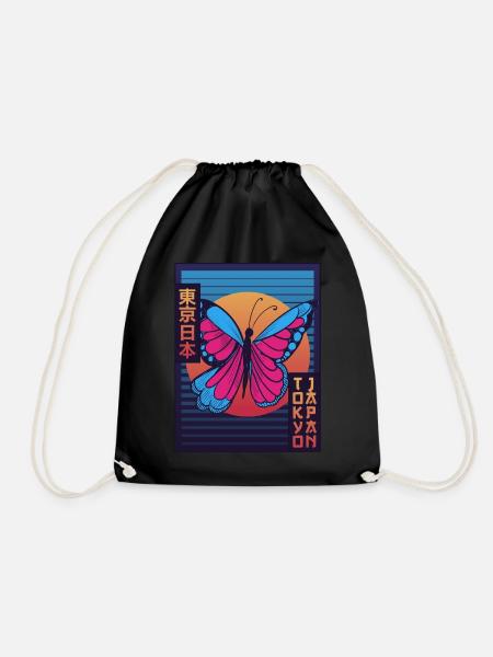 Butterfly Tokyo Japan Japanese Aesthetics Gesc - Drawstring Bag - black