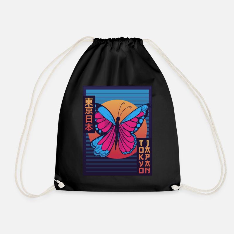 Butterfly Tokyo Japan Japanese Aesthetics Gesc - Drawstring Bag - black