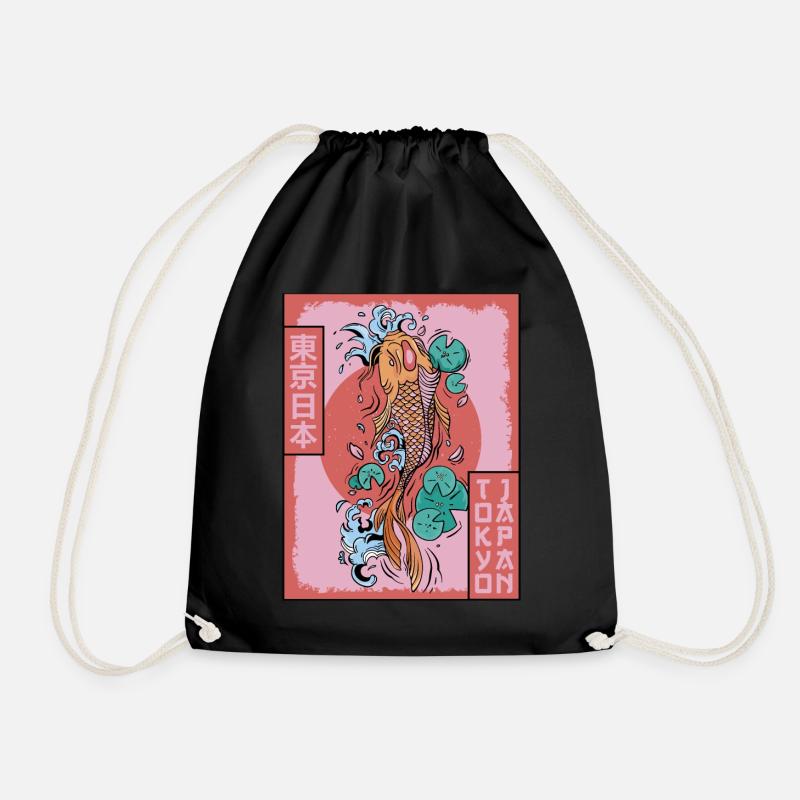 Koi Fish Carp Tokyo Japan Japanese Aesthetics - Drawstring Bag - black