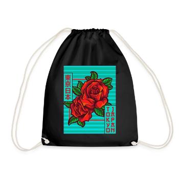 Roses Tokyo Japan Japanese Aesthetics Poster Gesch - Drawstring Bag - black - Front