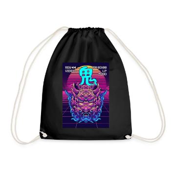 Oni Maske Yokai Dämon Maske Vaporwave Ästhetisches - Turnbeutel - Schwarz - Vorne