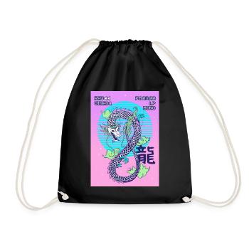 Dragon Japanese Vaporwave Aesthetic Gift - Drawstring Bag - black - Front