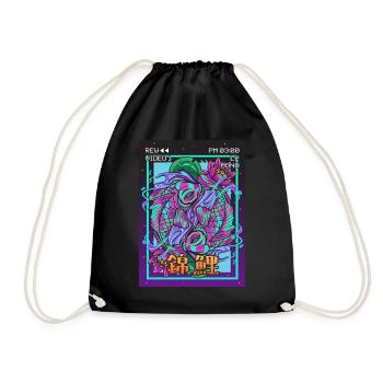 Koi Fish Carp Vaporwave Aesthetic Retro VCR - Drawstring Bag - black - Front