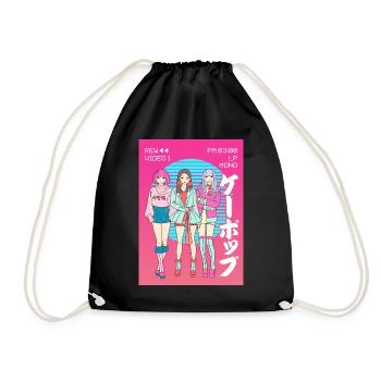 Anime Girl Japanese Vaporwave Aesthetic VCR Gesc - Drawstring Bag - black - Front