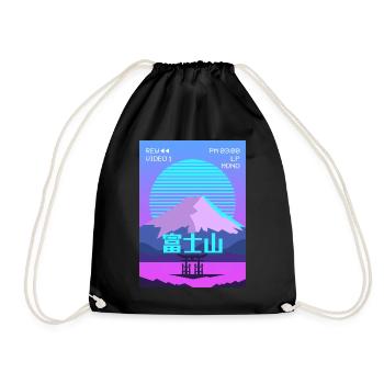 Mt Fuji Fujiyama Torii Vaporwave Aesthetic Gesc - Drawstring Bag - black - Front