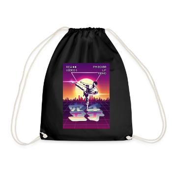 Karate Martial Arts Vaporwave Aesthetic VCR Gift - Drawstring Bag - black - Front