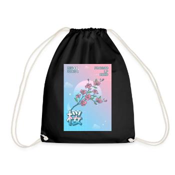Cherry Blossom Sakura Vaporwave Aesthetic VCR Gesch - Drawstring Bag - black - Front