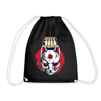 Cyborg Kitsune Maske Fuchs Maske Cyber Punk Cyber - Turnbeutel - Schwarz - Vorne