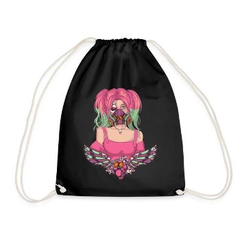 Cyborg Anime Girl Cyber Punk Cyber Aesthetic - Drawstring Bag - black - Front