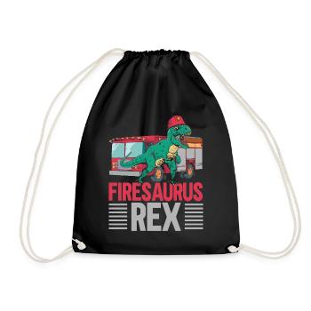 Firesaurus Rex Firefighter Fireman Dinosau - Drawstring Bag - black - Front