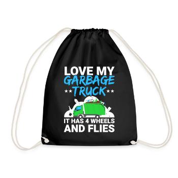 Love my garbage truck garbage collector recycling - Drawstring Bag - black - Front