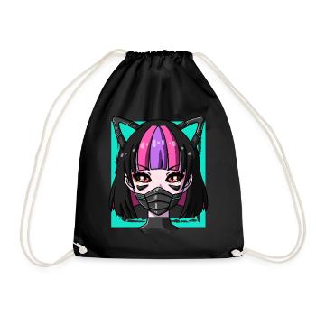 Cyborg Anime Mädchen Neko Mädchen Cyber Punk Cyber - Turnbeutel - Schwarz - Vorne