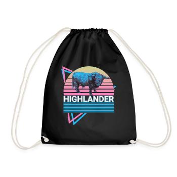 Highlander Schottische Hochlandkuh Retro Geschenk - Turnbeutel - Schwarz - Vorne