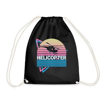 Helicopter Pilot Aviation Retro Gift - Drawstring Bag - black - Front