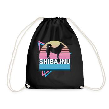 Shiba Inu Retro Gift - Drawstring Bag - black - Front