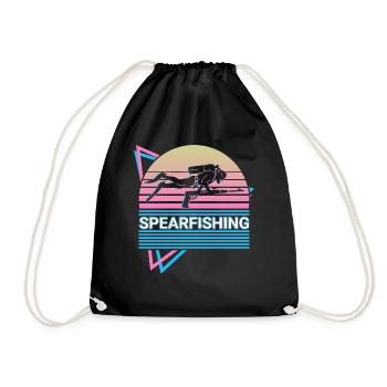 Speerfischen Speerfischer Retro Geschenk - Turnbeutel - Schwarz - Vorne