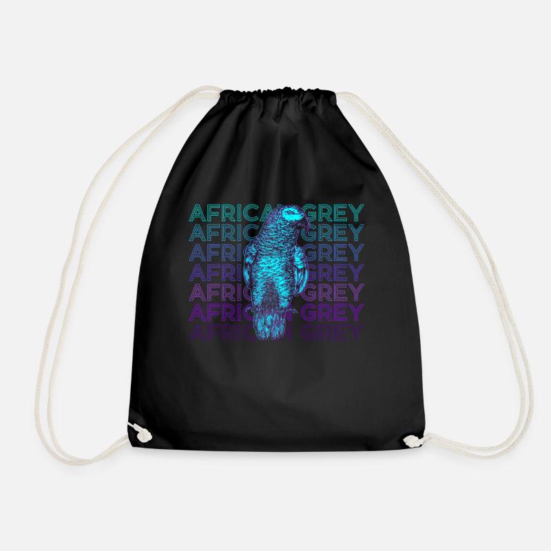 African Grey Parrot Retro Gift - Drawstring Bag - black