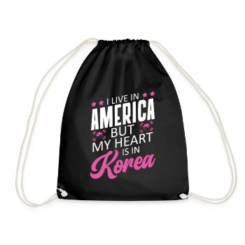 I live in America, but my heart is in Korea - Drawstring Bag - black - Front