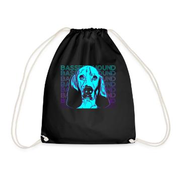 Bassett Hound Retro Gift - Drawstring Bag - black - Front