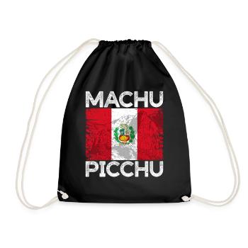 Machu Picchu Peru Peruvian Flag Inca Gift - Drawstring Bag - black - Front