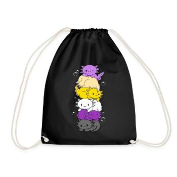 Nichtbinäre Flagge LGBTQ Kawaii Axolotl Stapel - Turnbeutel - Schwarz - Vorne