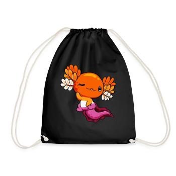 Lesbian Pride Lesbian Flag Kawaii Axolotl H - Drawstring Bag - black - Front