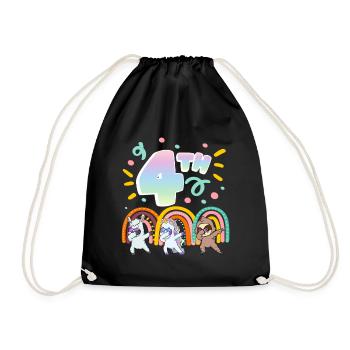 4th Birthday Dabbing Llama Unicorn Sloth | 4. - Drawstring Bag - black - Front